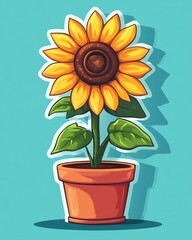 Obraz premium Vibrant sunflower in a terracotta pot.