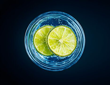 Fresh lemon and lime with sliced lime on dark background