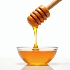 Golden Honey Dripping into a Glass Bowl A Sweet and Viscous Delight