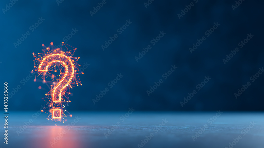 Poster glowing question mark with network connections on dark background. 3d rendering 33258586 1