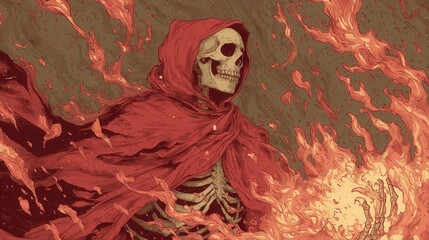 Fiery Skeleton in Hooded Cloak