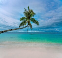 sea, sun and sand. White sand beach with blue water, white sand and palm trees. Summer vacation vibes. Beaches in asia.