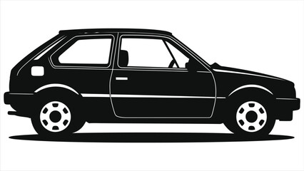Simple Vector Silhouette of a Classic Compact Car( Hatchback)/A clean, side-view silhouette of a compact car.