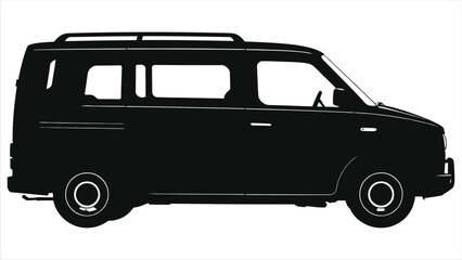 Simple black vector silhouette of a minivan/A clean, bold silhouette of a minivan, perfect for automotive design, travel, or transportation concepts.