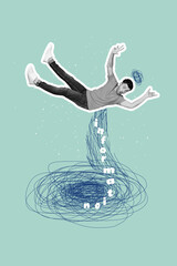 Sketch vertical photo pop collage of astonished girl guy fall scribble information vertex scribble fake news propaganda hoax