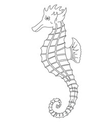 Cute cartoon hand drawn vector seahorse coloring page.
