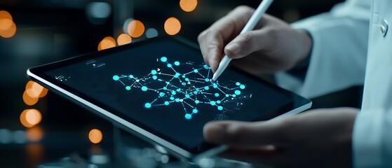 Scientist analyzing data on tablet