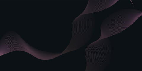 Abstract background with black and purple colors. The background features smooth, flowing lines and a dark, elegant texture. Minimal abstract wavy gradient vector background