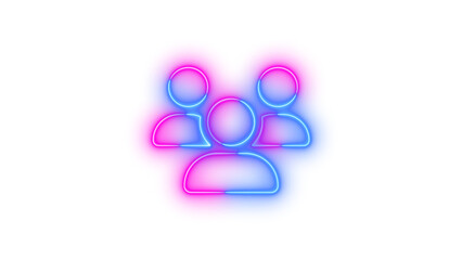 Neon users icon glowing with transparent background
