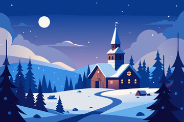 Naklejka premium Magical snowfall on Christmas Eve vector scene