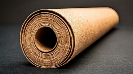 Rolled Tan Textured Material on Dark Gray Background