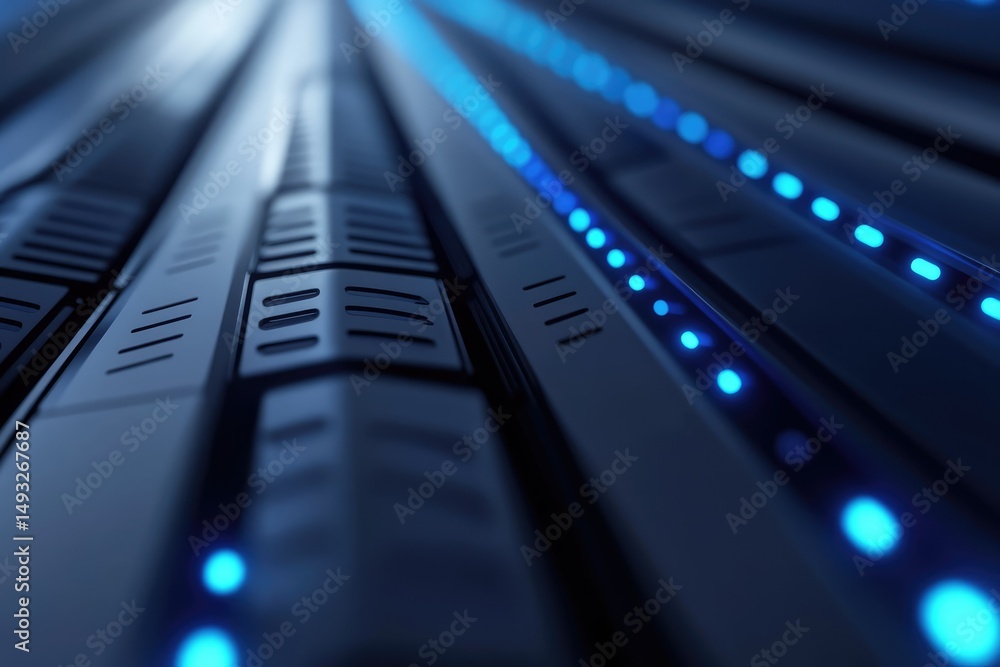 Aufkleber abstract image of futuristic technology, showcasing sleek metallic surfaces with glowing blue lines,