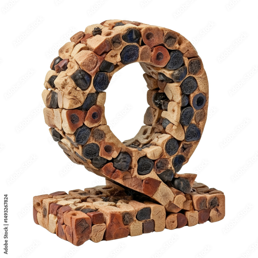 Poster artistic sculpture made from an assortment of colorful wooden pegs arranged in a circular shape on a