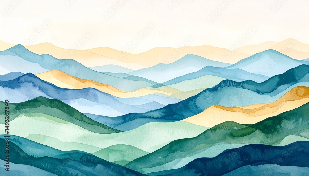 Poster abstract background topographic lines depth concept. serene abstract landscape of layered mountains 