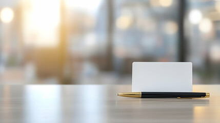 Elegant Blank Business Card with Pen on Stylish Office Desk