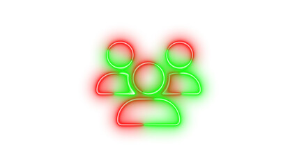 Neon users icon glowing with transparent background