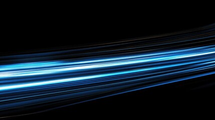 Abstract blue light trails on a solid black background for design