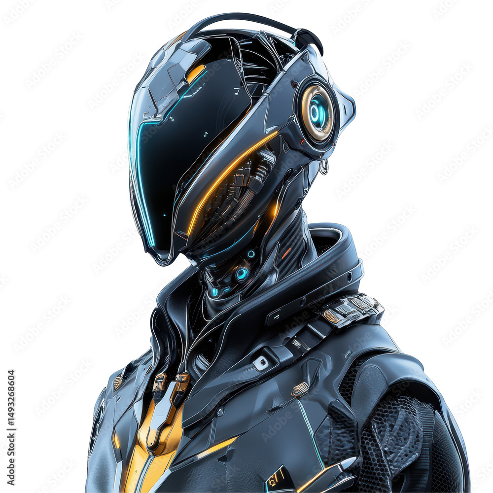 Aufkleber abstract futuristic robot, futuristic robot illustration featuring geometric shapes and luminous acc