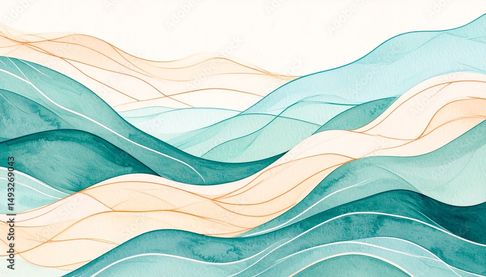 Poster abstract background topographic lines depth concept. abstract wavy lines in soothing teal and beige 