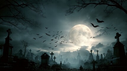 Haunting Graveyard at Night