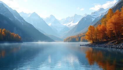 Lake mountain autumn trees scenic landscape nature view