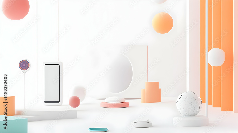 Aufkleber minimalist studio setup with geometric shapes and soft colors