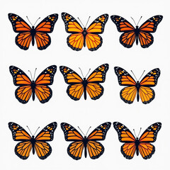 Monarch butterfly silhouettes collection vector illustration isolated on white background