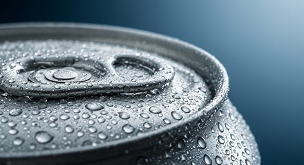 Closeup of a Cold Metal Can Lid with Water Droplets