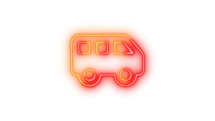 Neon van shuttle icon glowing with transparent background