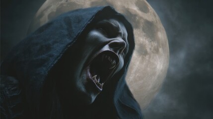 Dark Figure Howling at Moon