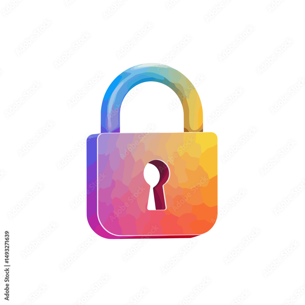 Poster digital lock icon in vibrant gradient colors representing security