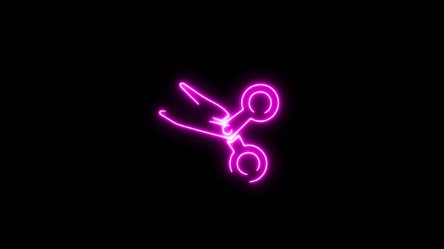 Animated Pink Glowing Scissor Icon on Black Background