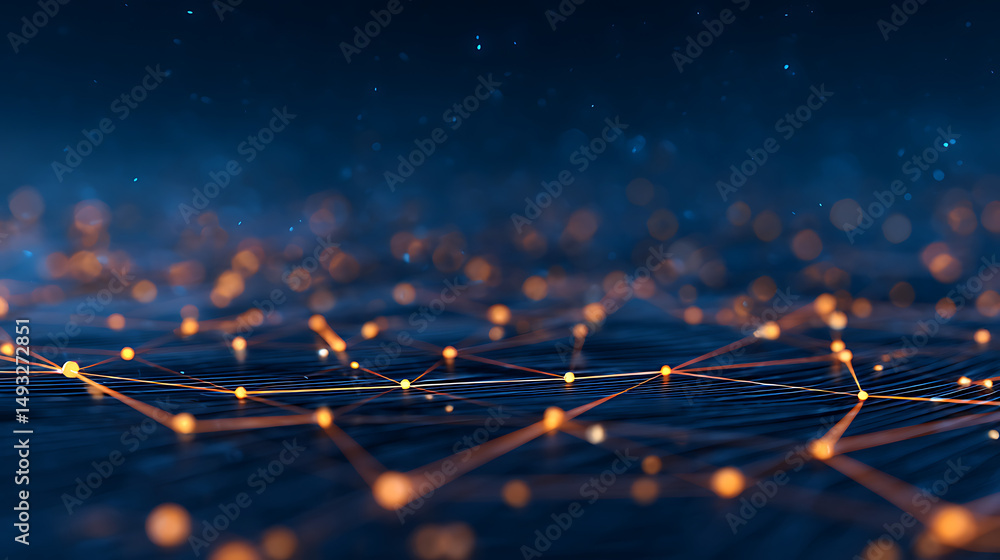 Aufkleber an abstract digital geometric pattern with warm glowing lines on a dark background, conveying a conc