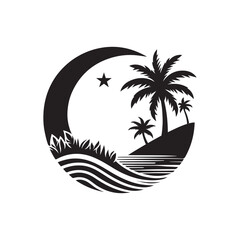 Summer Start Silhouette Vector Illustration, Solid White Background.