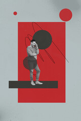 Sketch 3d image poster art collage of happy girl guy dance weekend party chill entertainment...