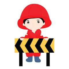 Vector illustration of character firefighter. Firefighters cartoon characters in protective uniform at work big set isolated on white background. Kawaii fire figter character