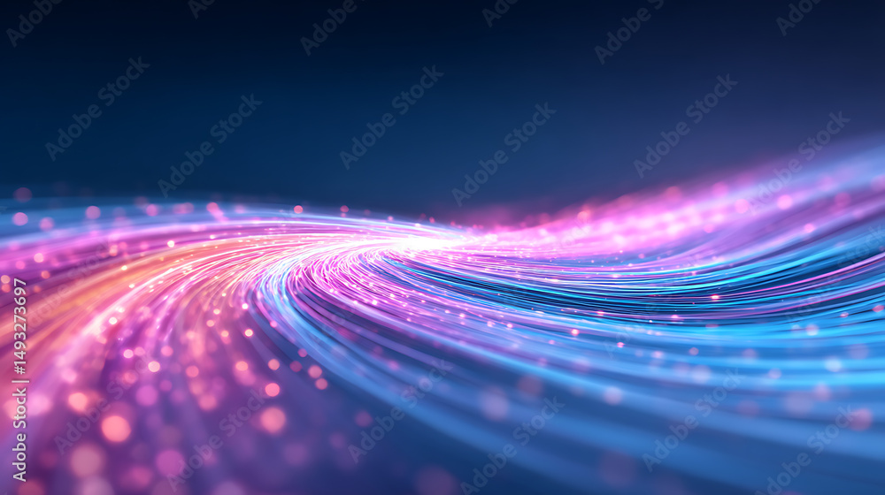 Poster an abstract digital art with vibrant blue and pink streaks creating a dynamic light explosion effect