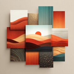 Harmonic convergence of geometric patterns in an abstracted terrain collage