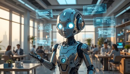 Futuristic robot assists in corporate setting
