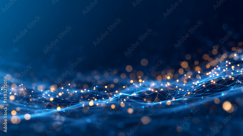 Aufkleber abstract digital dots and lines on a dark blue background, depicting data connectivity, generative a