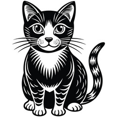 Adobe IllustraOutline muzzle of cute cat-vector lettering and illustration in doodle style, isolated. Funny icon, clipart, design element, decoration for Halloween, greeting card, template tor Artwork