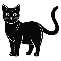 Adobe IllustraOutline muzzle of cute cat-vector lettering and illustration in doodle style, isolated. Funny icon, clipart, design element, decoration for Halloween, greeting card, template tor Artwork