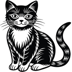 Adobe IllustraOutline muzzle of cute cat-vector lettering and illustration in doodle style, isolated. Funny icon, clipart, design element, decoration for Halloween, greeting card, template tor Artwork