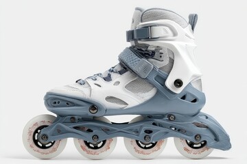 Stylish inline skates in white and grey. Perfect for fitness or recreation.