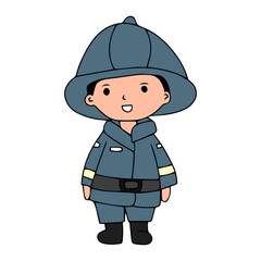 illustration of firefighter carrying a roll of water hose and many poses