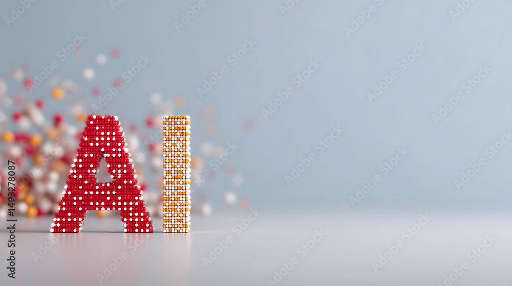 Aufkleber ai text in red and yellow tones with dot patterns, abstract background, white backdrop, concept of i