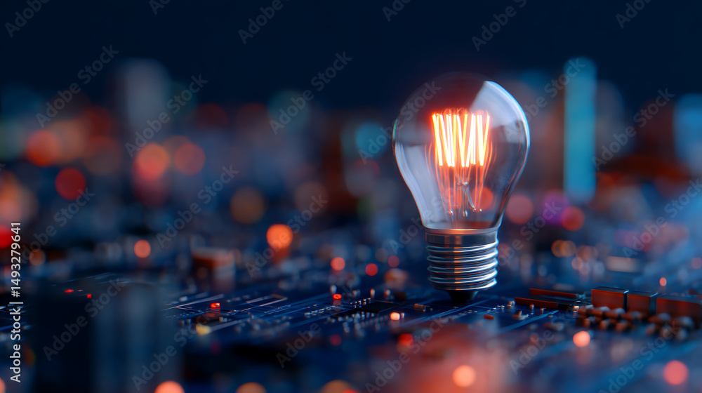 Aufkleber abstract lightbulb circuit symbol on a futuristic digital background. 3d rendering 71027817 3