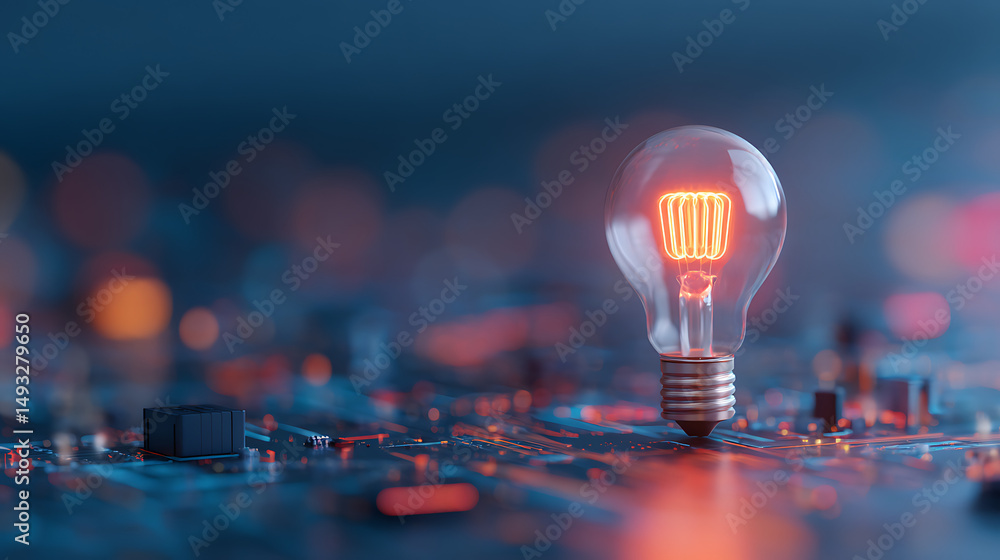 Aufkleber abstract lightbulb circuit symbol on a futuristic digital background. 3d rendering 86791665 2