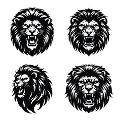 Lion head mascot bundle vector illustration silhouette isolated on a white background
