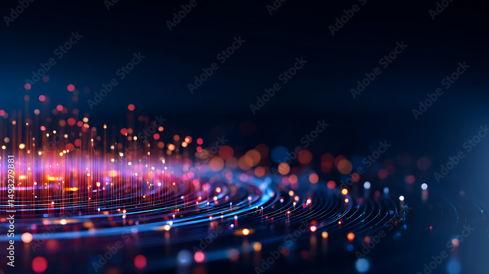 Aufkleber futuristic digital interface showcasing glowing data metrics and network connections on a dark abstr